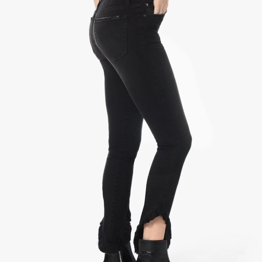 Joe's The Icon Mid Rise Skinny Black Ankle Side Ruffles Jeans Bohemian Sz32